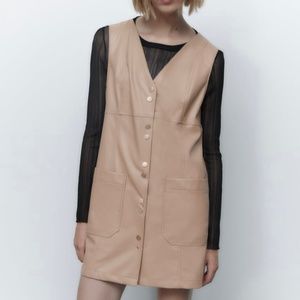Zara Mini Faux Leather Pinafore Dress